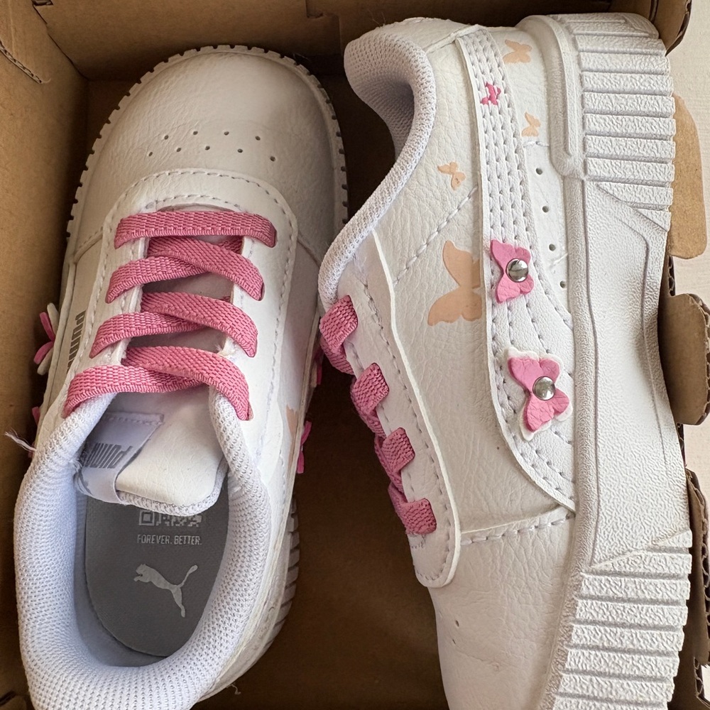 Puma Kids White and Pink Butterfly Sneakers